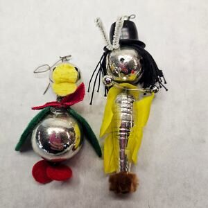 Vintage Felt Pipe Cleaner Christmas Butterfly Man Duck Glass Bead Ornaments